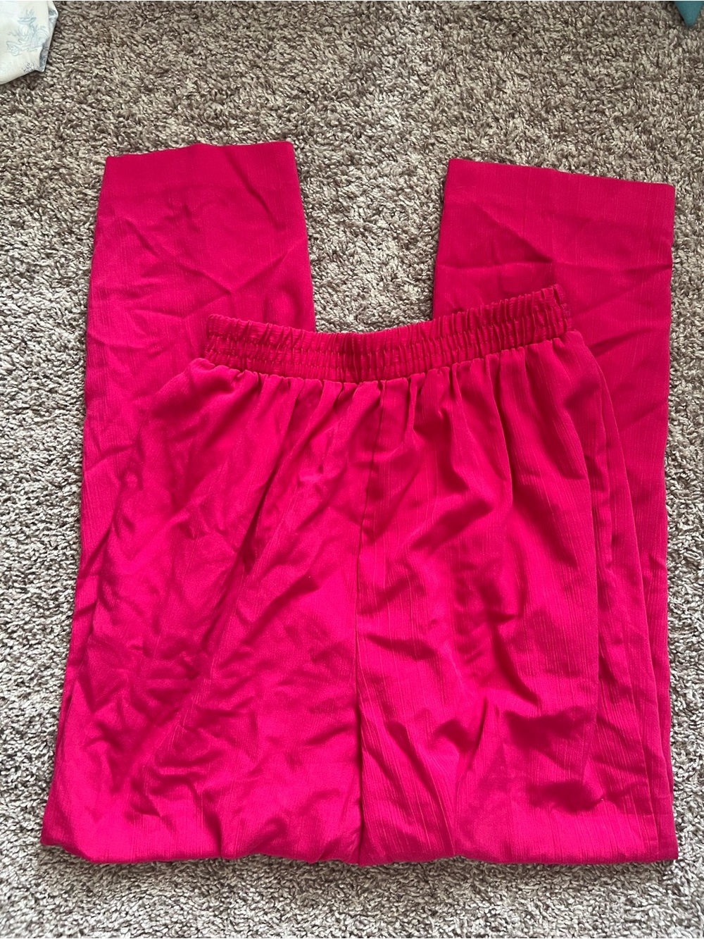 Hot Pink Ribbed Knit Lounge Pants, elastic waistband
